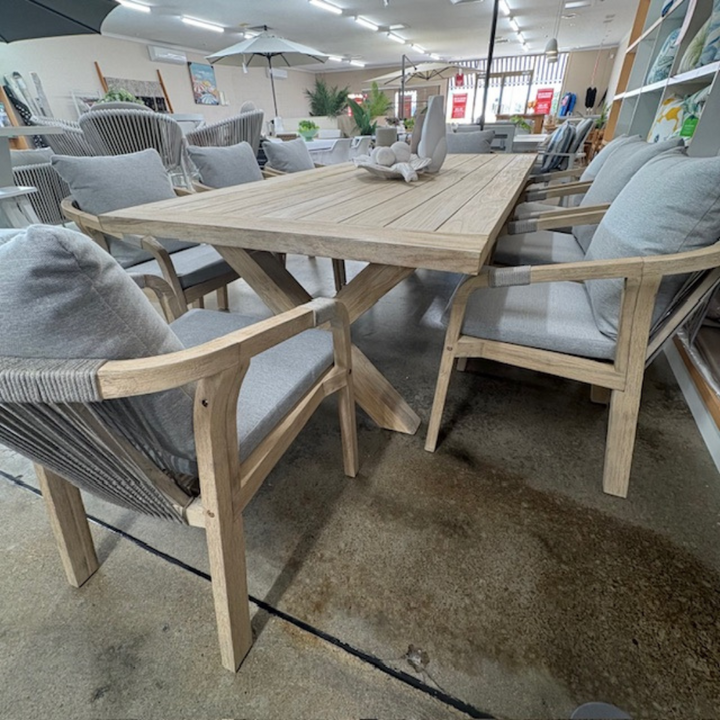 Alexander Dining Table & Ashen RopeCushion Dining Chair 9 pce Setting