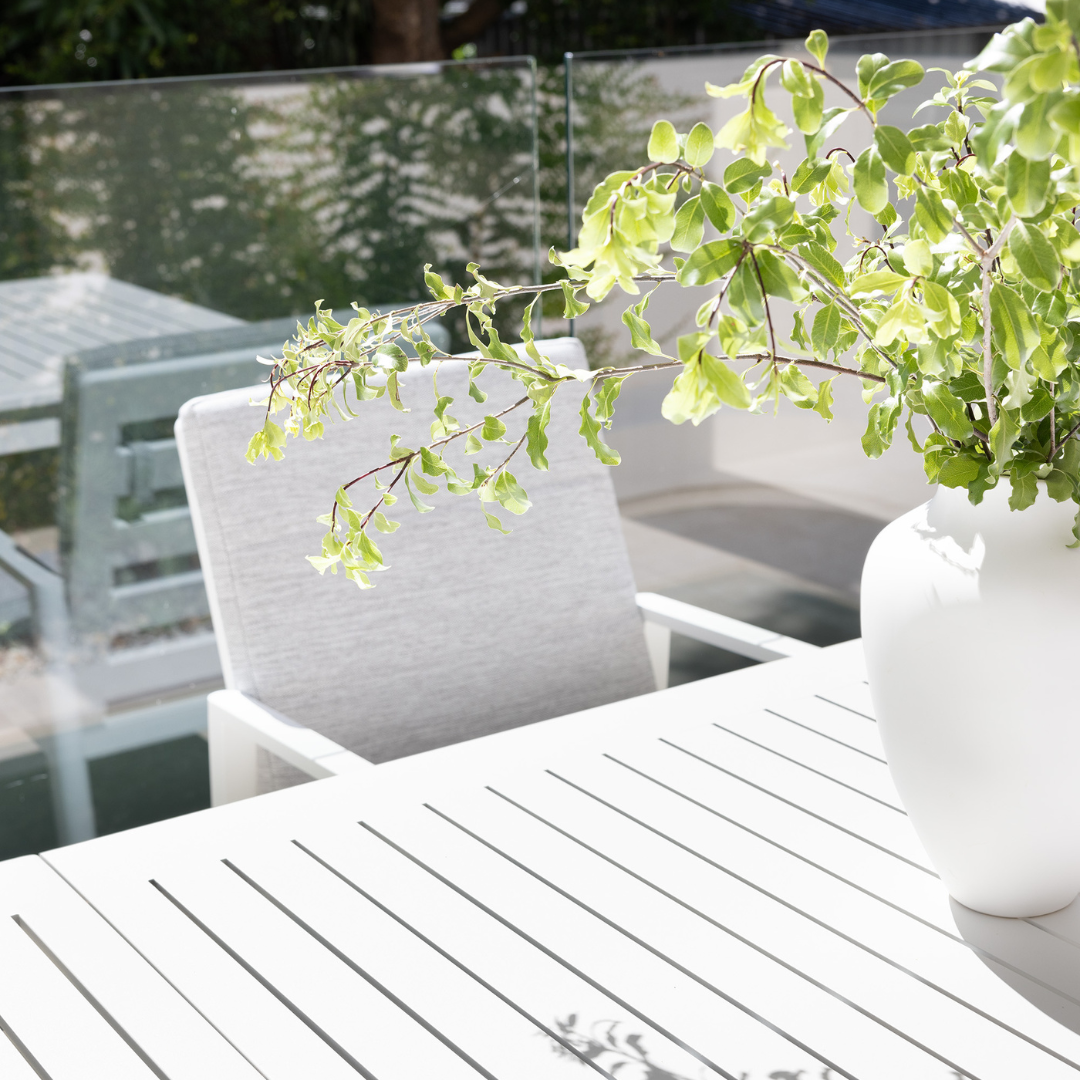 SALANDRA OUTDOOR EXTENSION TABLE & TREND OUTDOOR CUSHION CHAIR SETTING - 7 PCE