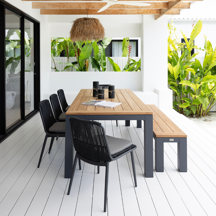 Sense Dining Table, Bench & Arona Chair Setting 7 pce