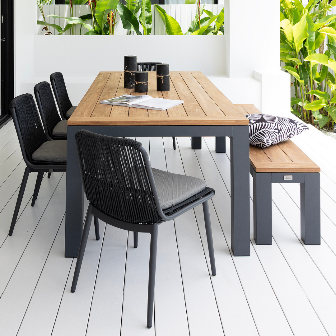 Sense Dining Table, Bench & Arona Chair Setting 7 pce