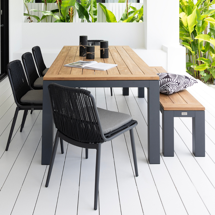 Sense Dining Table, Bench & Arona Chair Setting 7 pce