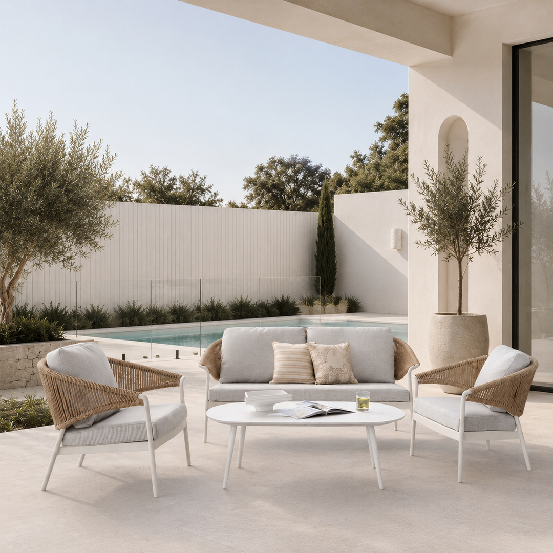Celia Lounge Setting - 3 pce White | Natural