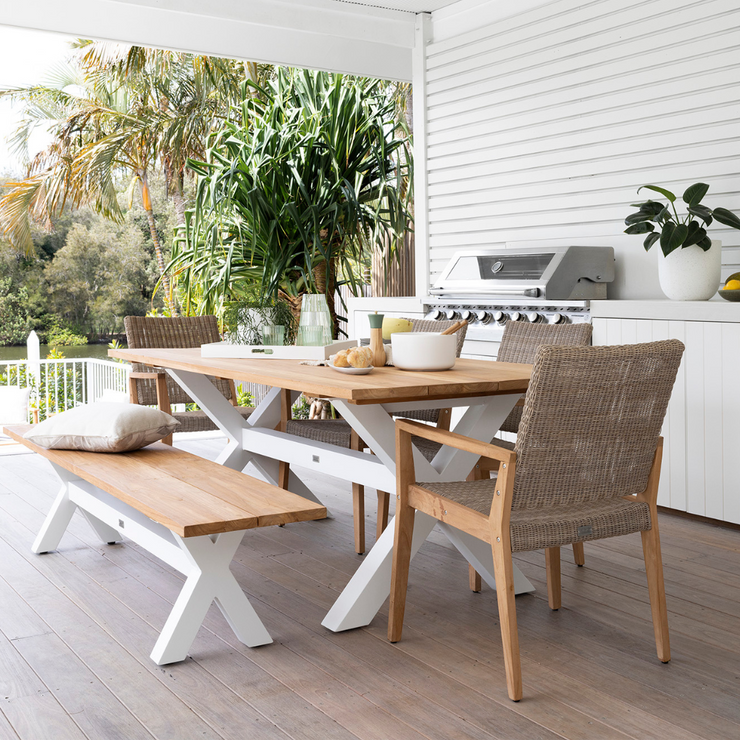Bellona Table, Bench & Winton Wicker Chair Setting