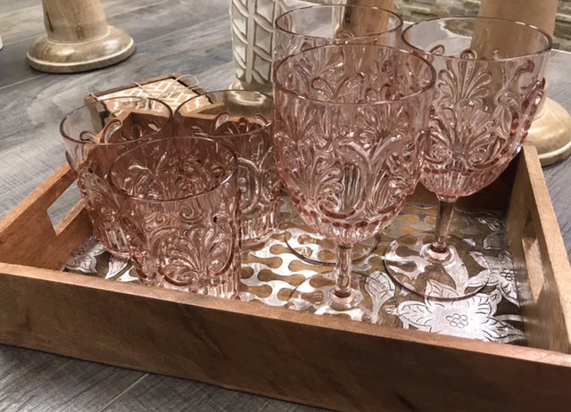 ACRYLIC WINE GLASS SCALLOP DESIGN - BLUSH