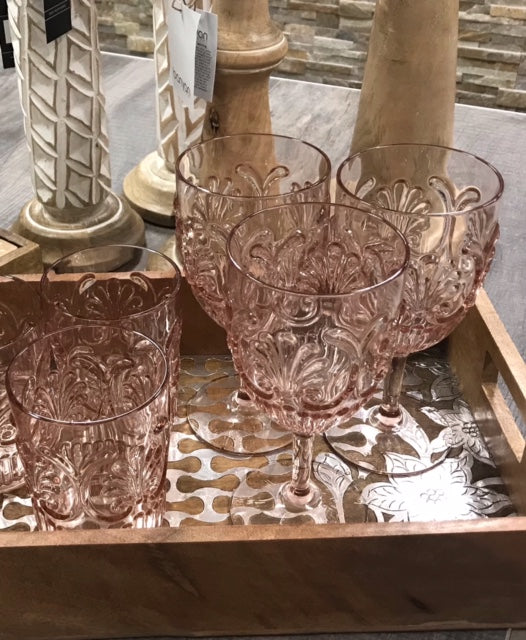 ACRYLIC WINE GLASS SCALLOP DESIGN - BLUSH